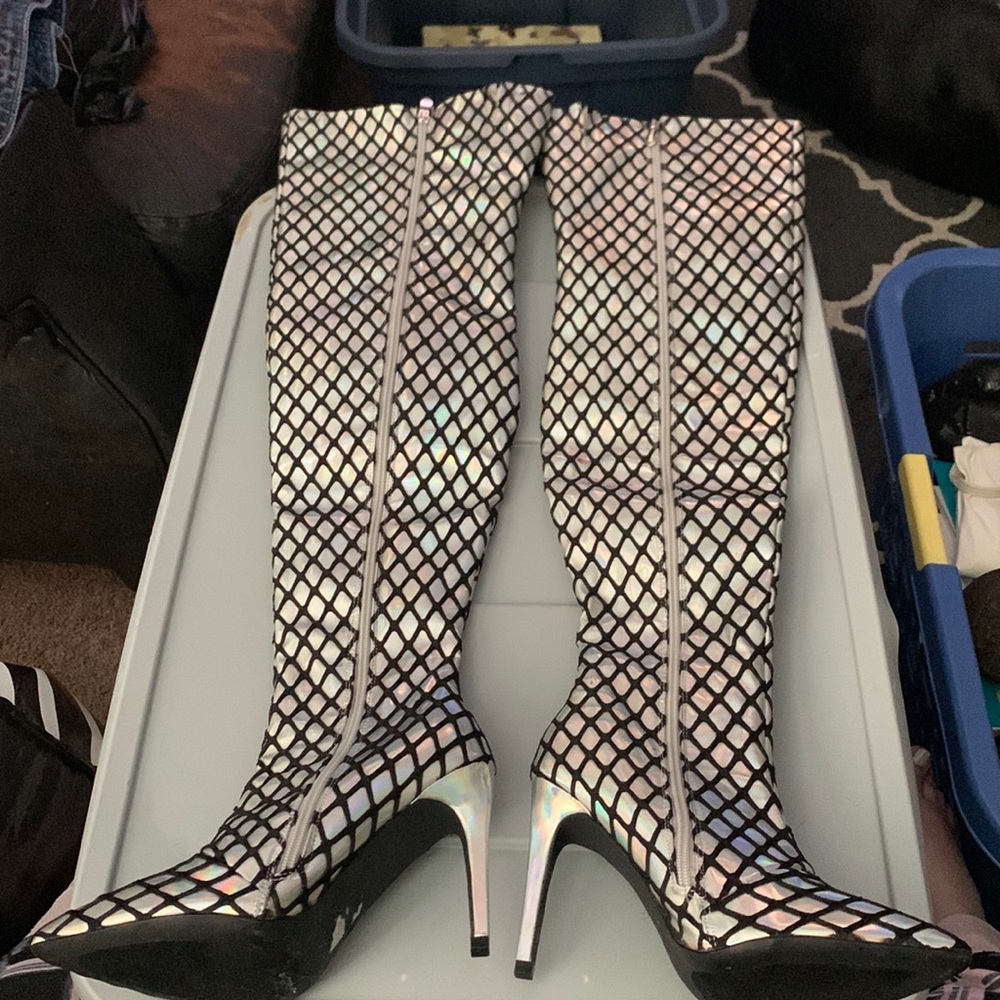 Intergalactic fishnet over the knee boots